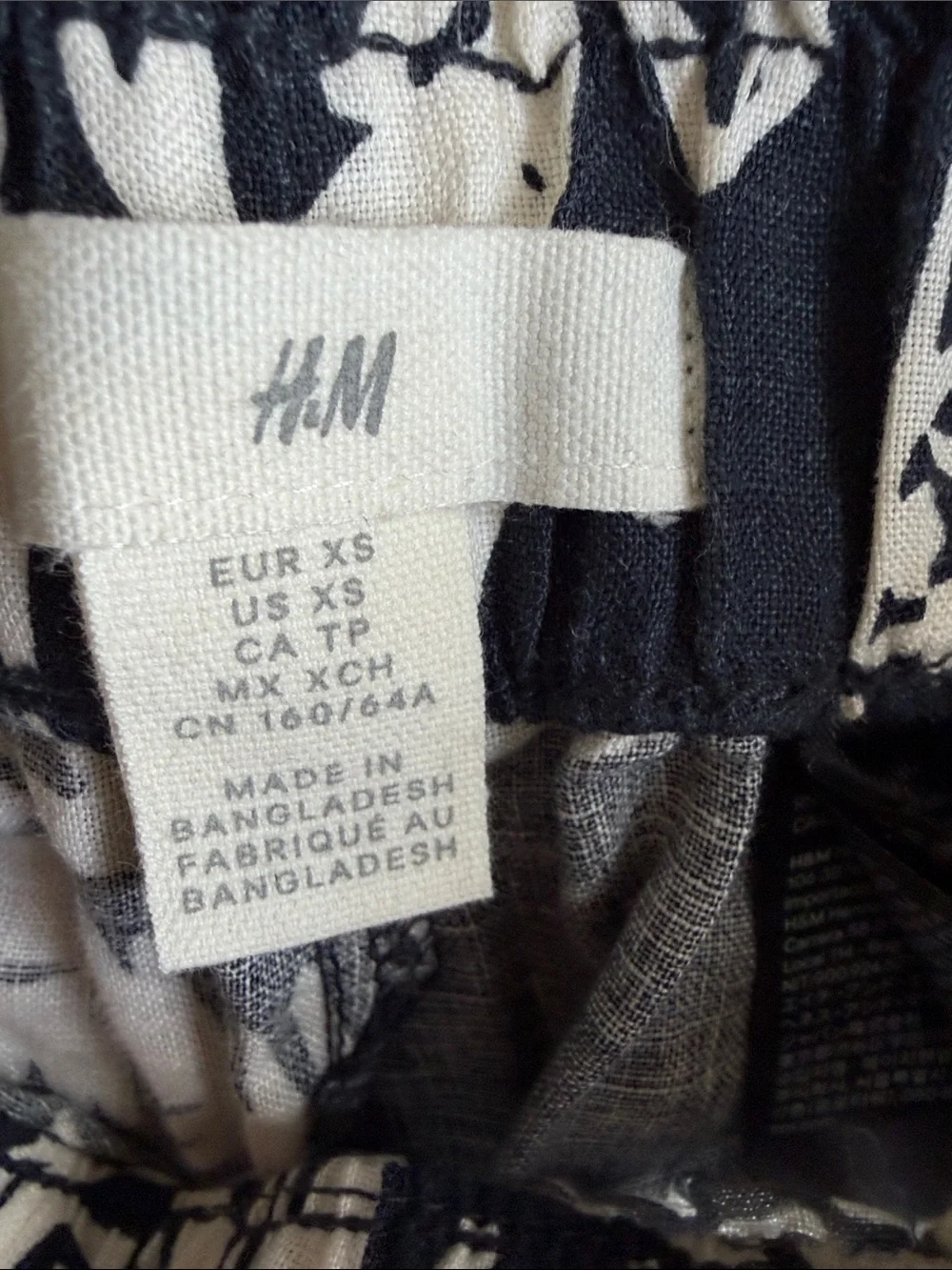 H&M Navy and White 100% Linen Tropical Print Straight-Leg Pants Sz XS